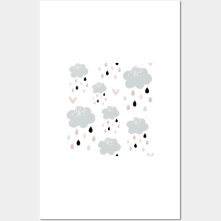 Scandi Rain Clouds - pink Posters and Art